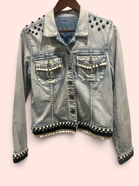 Kut from the Kloth Jean Jacket with cute black and white embellishments